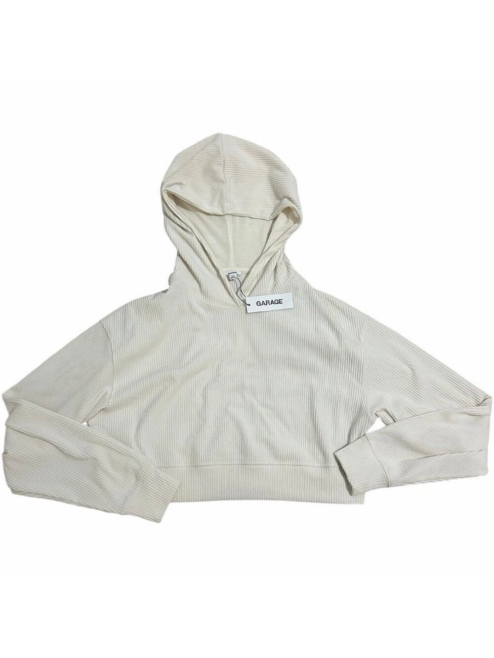 Garage Cropped Ribbed Hoodie Women’s Small Ivory Cream NWT